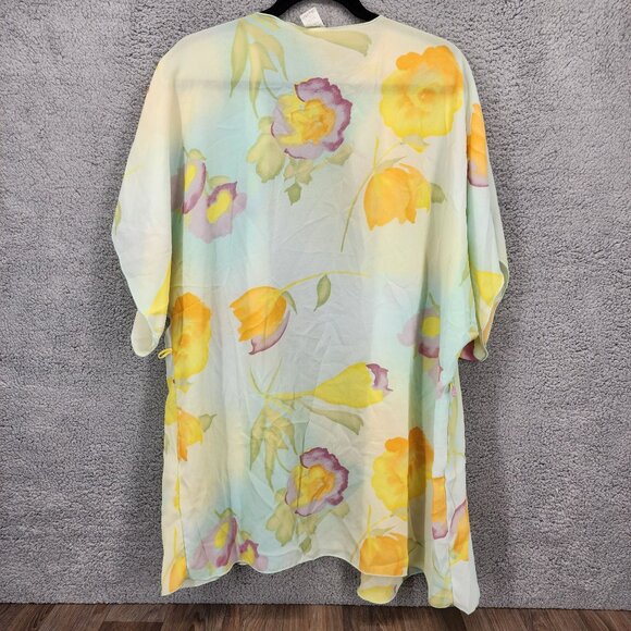 Body Chic Women's Size Large VTG Made in USA Floral Open Front Kimono Robe Wrap - Picture 8 of 13